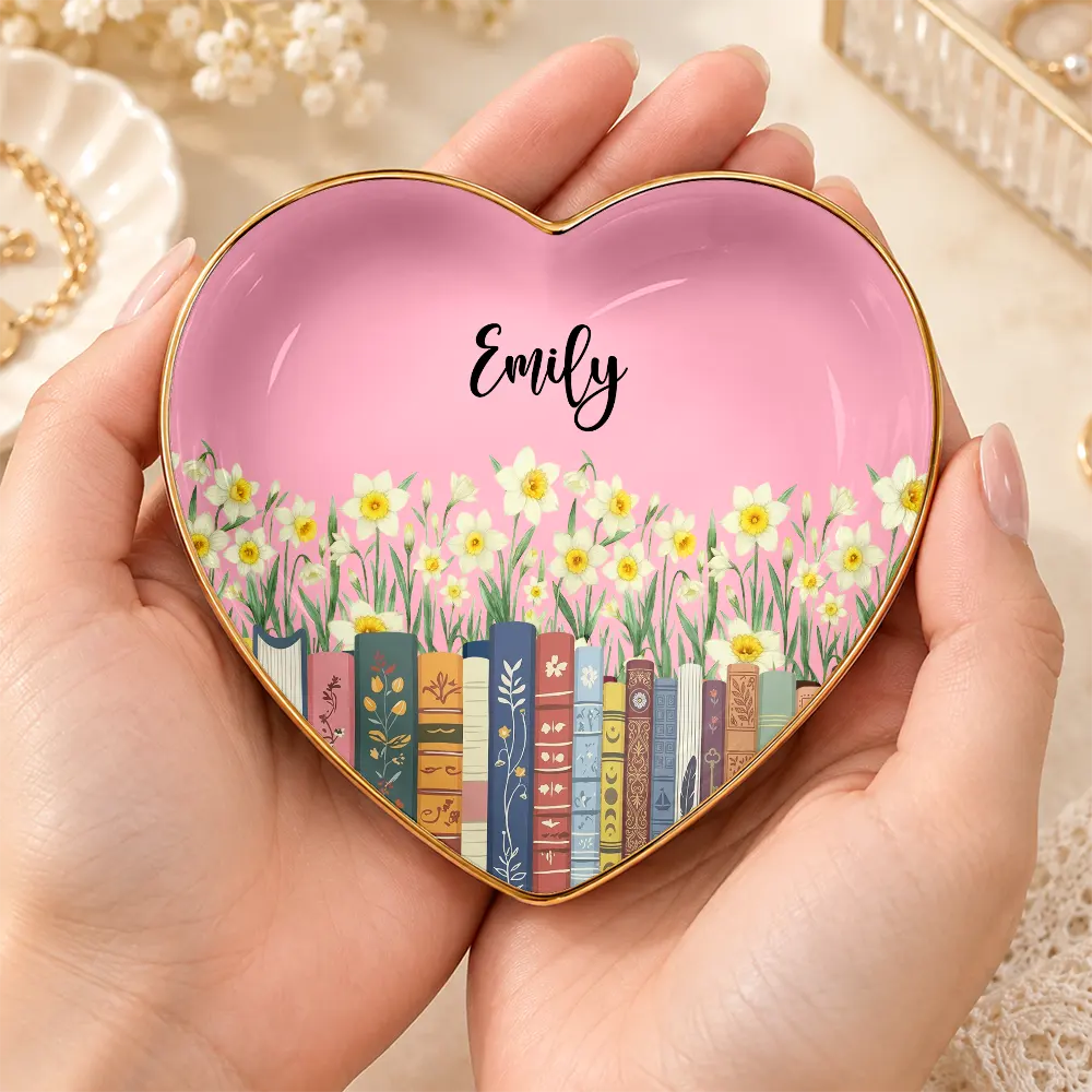 Christmas,Reading,Gift For Yourself,Icon,Happy - Book Lovers Birth Month Flower Keepsake Gift For Her - Personalized Ring Dish