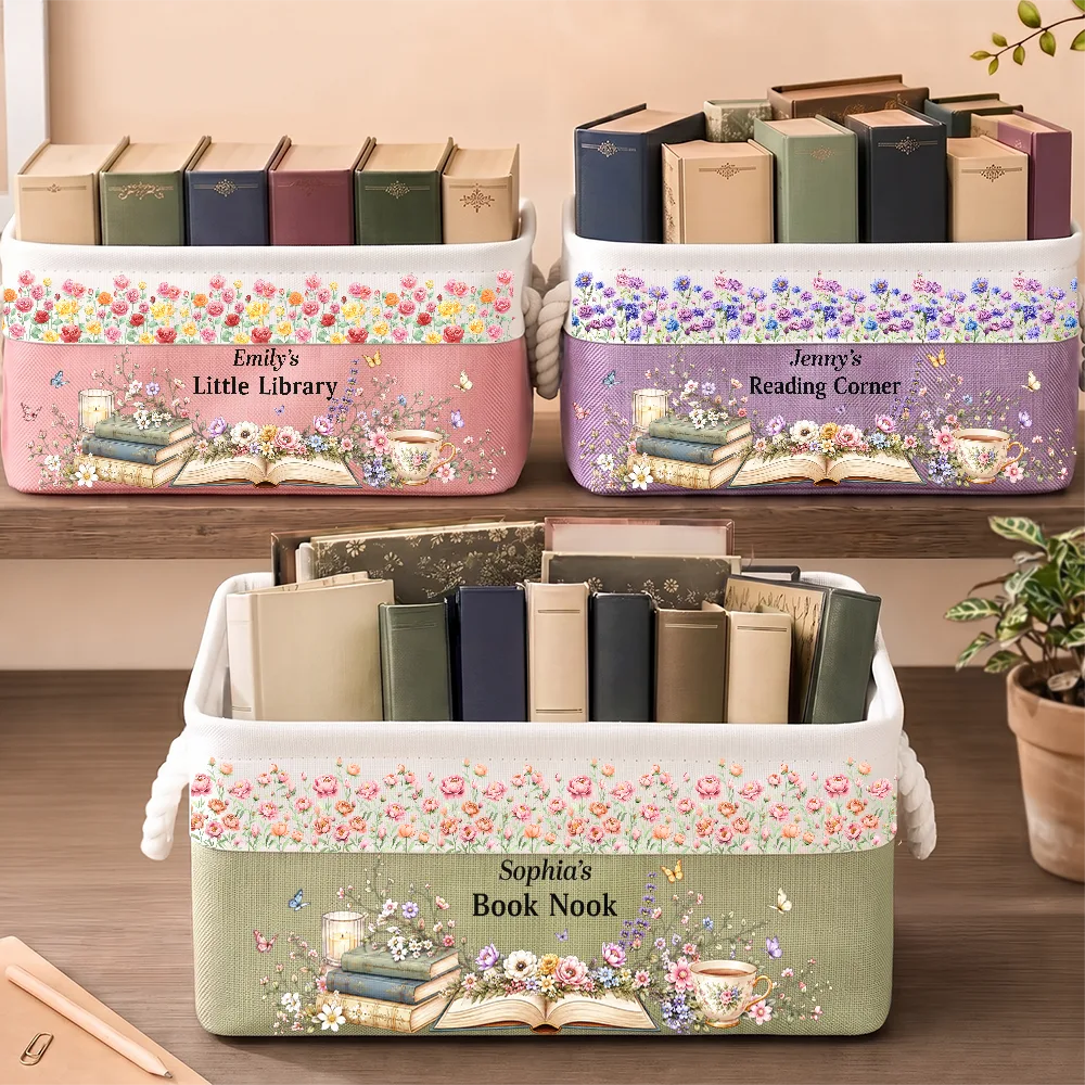 Book Lovers Book Nook Birth Month Flower - Personalized Storage Basket