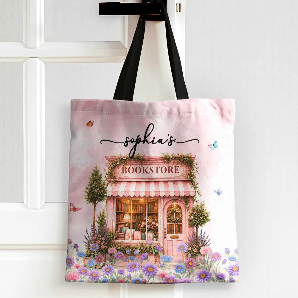Cozy,Reading,Gift For Yourself,Gift For Women,Icon - Book Lovers Corner Bookstore With Birth Month Flower - Personalized Tote Bag
