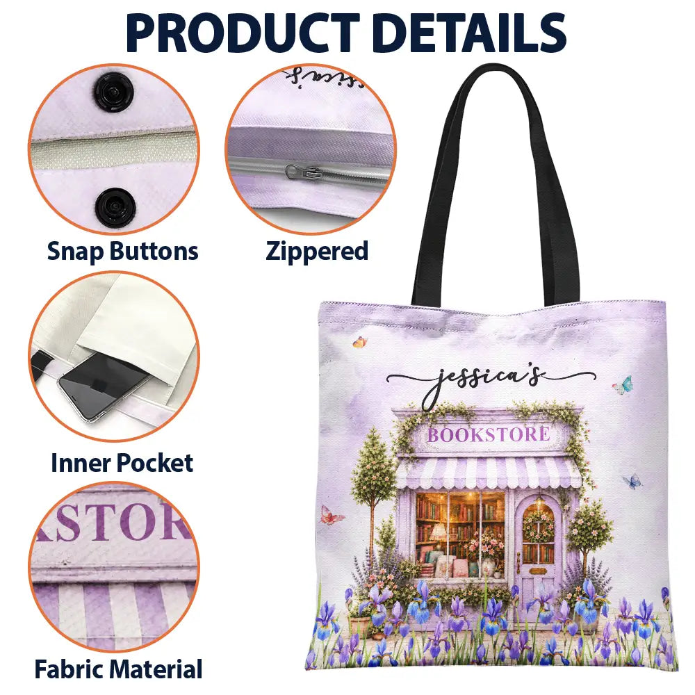 Cozy,Reading,Gift For Yourself,Gift For Women,Icon - Book Lovers Corner Bookstore With Birth Month Flower - Personalized Tote Bag