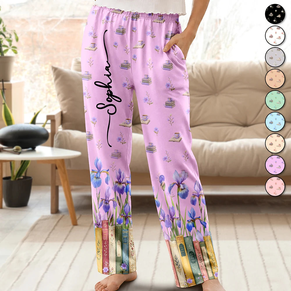 Reading,Gift For Yourself,Gift For Women,Icon,Happy - Book Lovers Watercolor Birth Month Flower - Personalized Pajama Pants