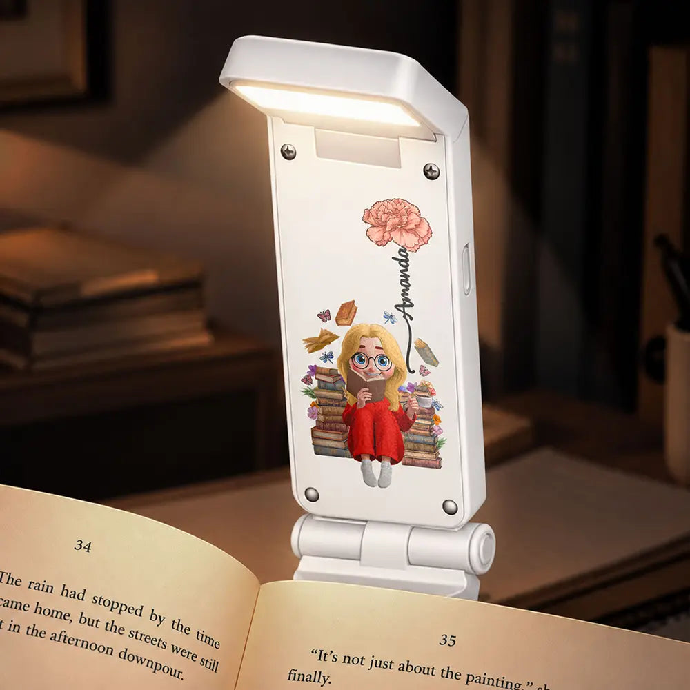 Christmas,Reading,Gift For Yourself,Vector,Happy - Book Lovers With Birth Month Flowers - Personalized Book Light Clip