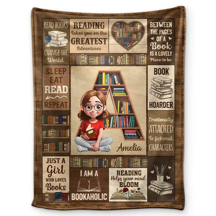 Bookish Monogram Reading Blanket - Personalized Fleece Blanket, Sherpa Blanket