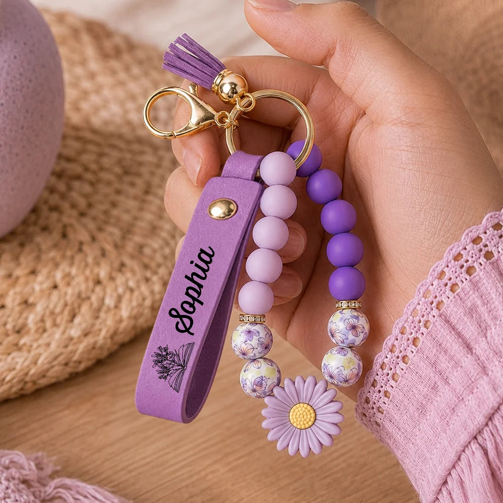 Gift For Yourself, Gift For Women, Reading, Adorable, Icon - Books Birth Month Flower - Personalized Leather Beaded Keychain