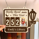Reading, Gift For Yourself, Gift For Women, Happy - Books Read This Year 3D Effect Reading Girl - Personalized Hanging Tracker Sign