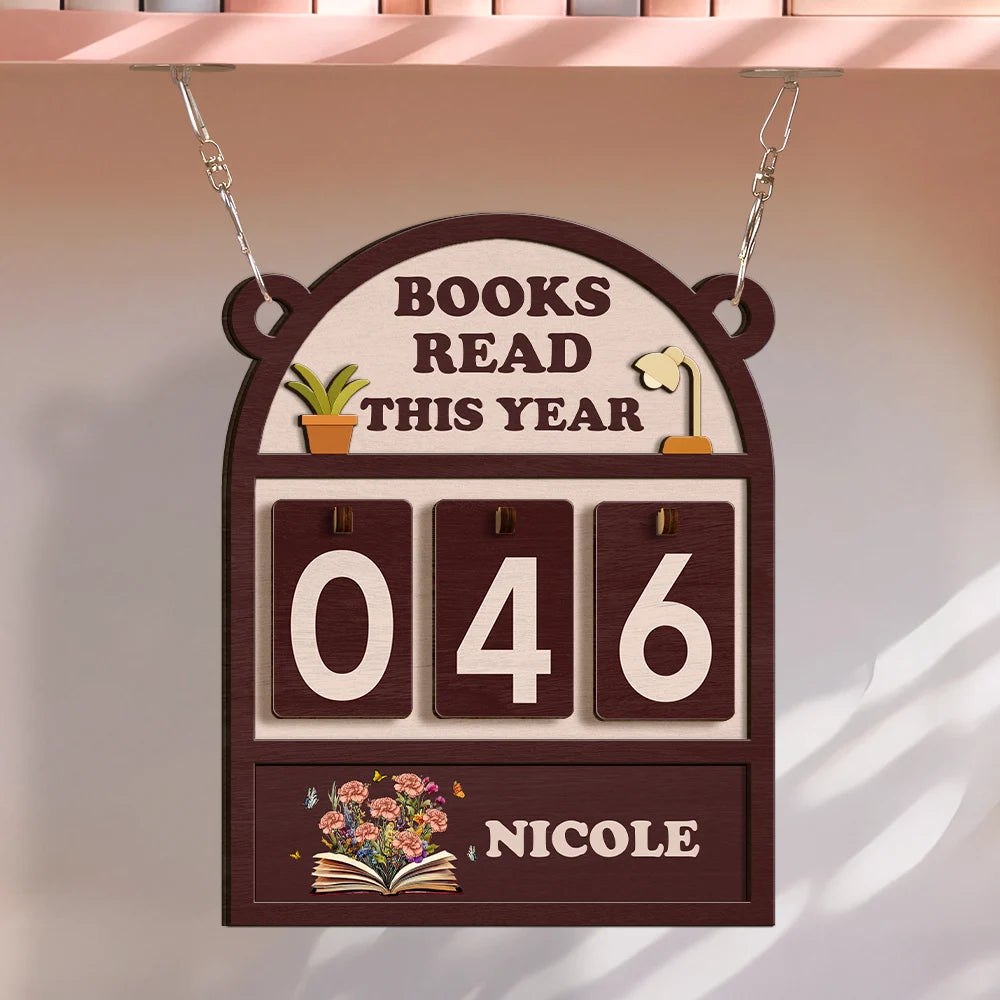 Books Read This Year Flowers Growing From Book - Personalized Hanging Tracker Sign