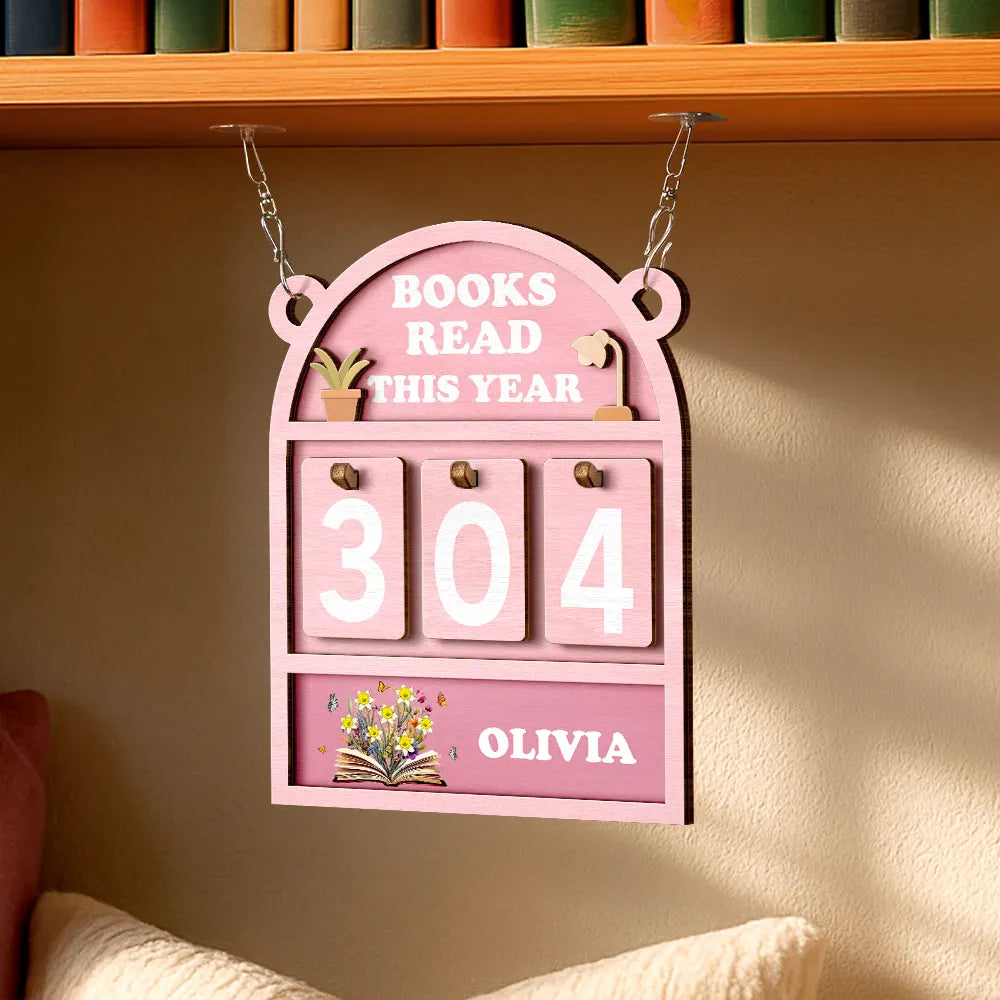 Gift For Yourself, Gift For Women, Reading, Happy - Books Read This Year Flowers Growing From Book - Personalized Hanging Tracker Sign