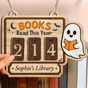 Playful,Halloween,Reading,Pet Lovers,Icon - Books Read This Year Halloween Style - Personalized Hanging Tracker Sign