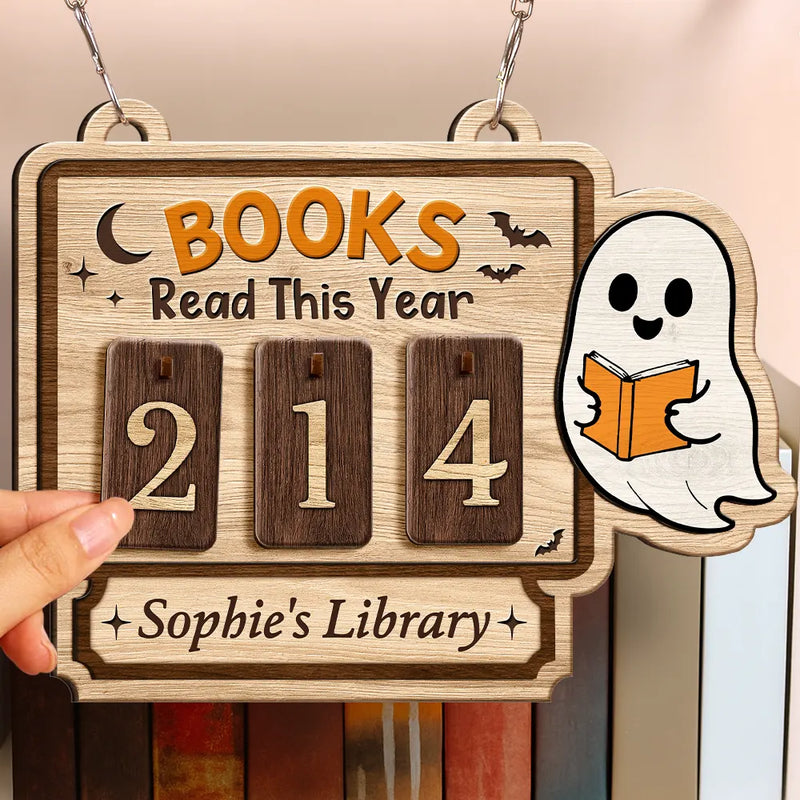 Playful,Halloween,Reading,Pet Lovers,Icon - Books Read This Year Halloween Style - Personalized Hanging Tracker Sign