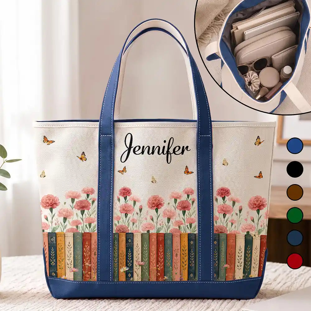 Bookshelf Flower Garden Woman Name - Personalized Fabric Tote Bag