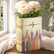 Christmas,Cozy,Reading,Gift For Yourself,Gift For Women,Icon - Bookshelf Library Birth Month Flower - Personalized Ceramic Book Vase
