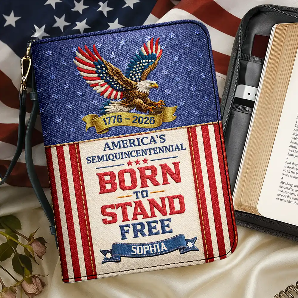 Born to Stand Free American Patriot Embroidery Effect Prints - Personalized Bible Cover
