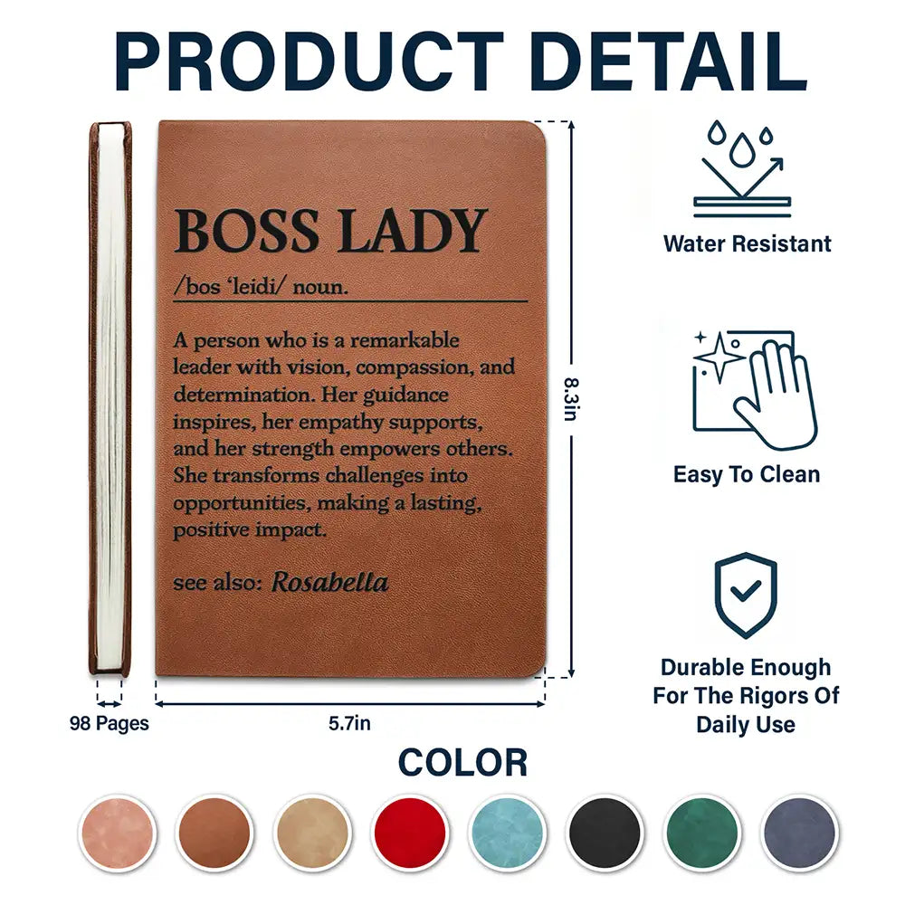 Gift For Yourself,Gifts For Colleagues,Gift For Bestie,Happy - Boss Lady Funny Definition - Personalized Leather Journal