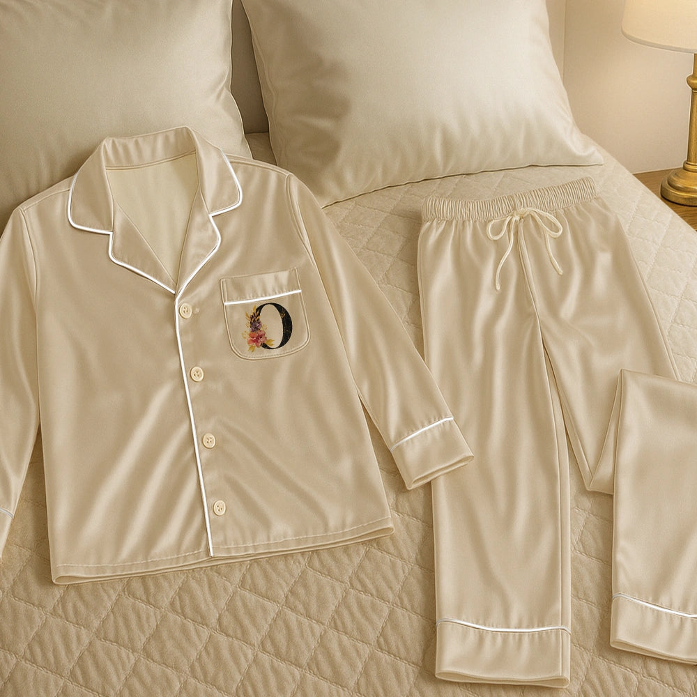 Happy, Gift For Bestie, Wedding, Gift For Sisters, Gift For Women - Bridal Party Bridesmaid - Personalized Satin Pajama Set