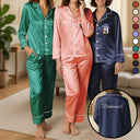 Happy, Gift For Bestie, Wedding, Gift For Sisters, Gift For Women - Bridal Party Bridesmaid - Personalized Satin Pajama Set