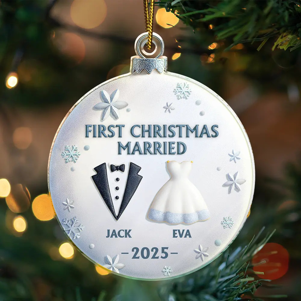 Christmas,Gift For Couples,Gift For Husband,Gift For Wife,Happy - Bride & Groom Happily Ever After - Personalized Custom Shaped Acrylic Ornament