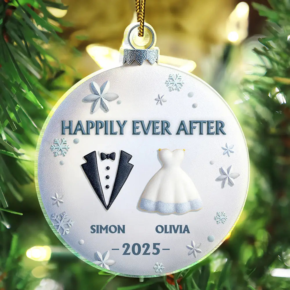 Bride & Groom Happily Ever After - Personalized Custom Shaped Acrylic Ornament
