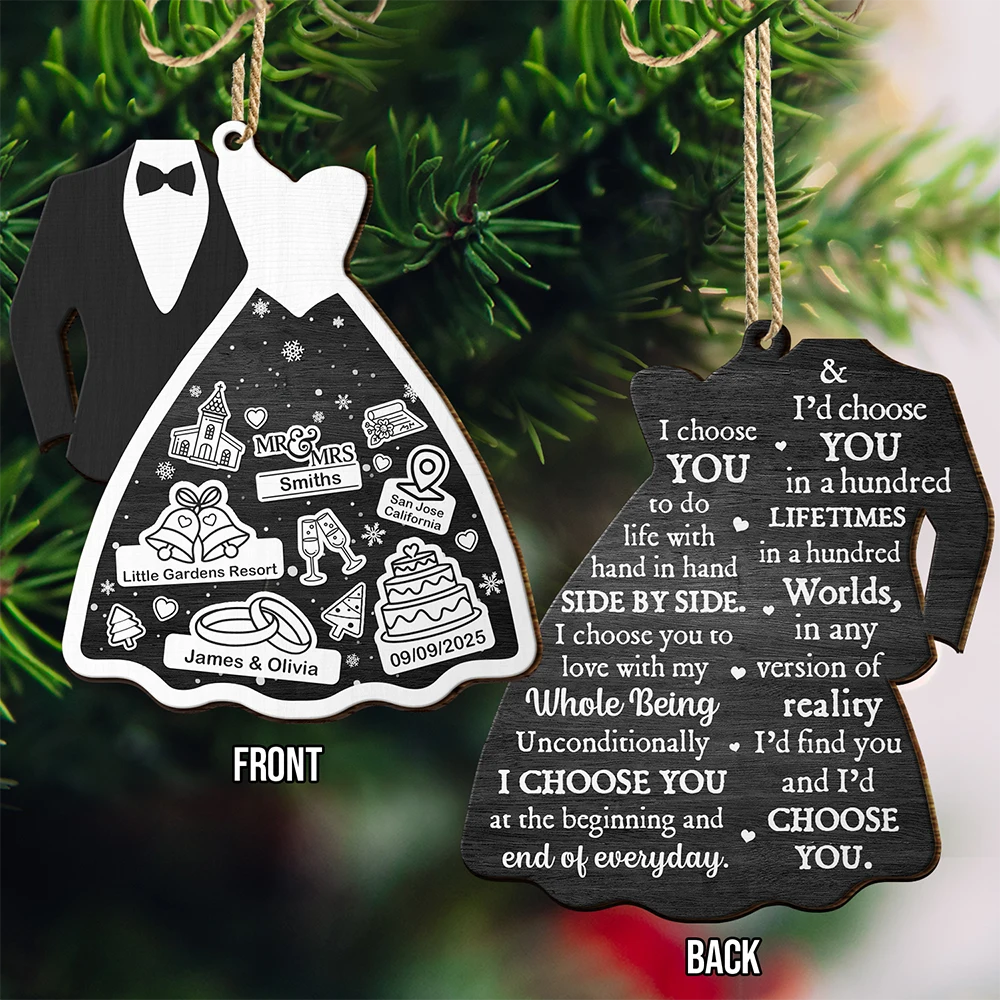 Bride & Groom I Choose You - Personalized Wooden Ornament Print 2 Sides