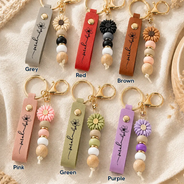 Sentimental, Wedding, Icon - Bridesmaids Gift Birth Month Flower - Personalized Leather Beaded Keychain