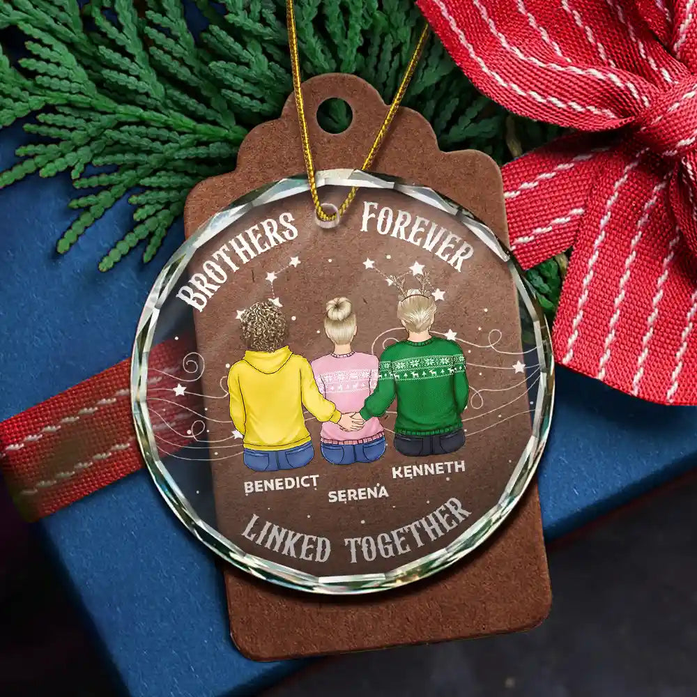Family,Gift For Sibling,Gift For Sisters,Gift For Bestie,Gift For Brothers,Cousin,Love,Long Distance,Christmas,Top Market - Brother Sister Forever Linked Together - Personalized Circle Glass Ornament