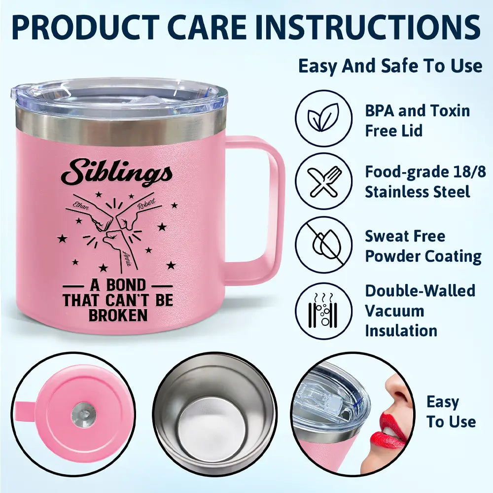 Gift For Brothers, Gift For Sisters, Gift For Sibling, Cousin, Gift For Women, Gift For Men, Happy - Brothers A Bond That Can't Be Broken - Personalized 14oz Stainless Steel Tumbler With Handle