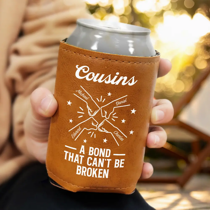 Gift For Brothers,Gift For Sisters,Gift For Sibling,Cousin,Gift For Women,Gift For Men,Happy - Brothers A Bond That Can't Be Broken - Personalized Leather Can Cooler