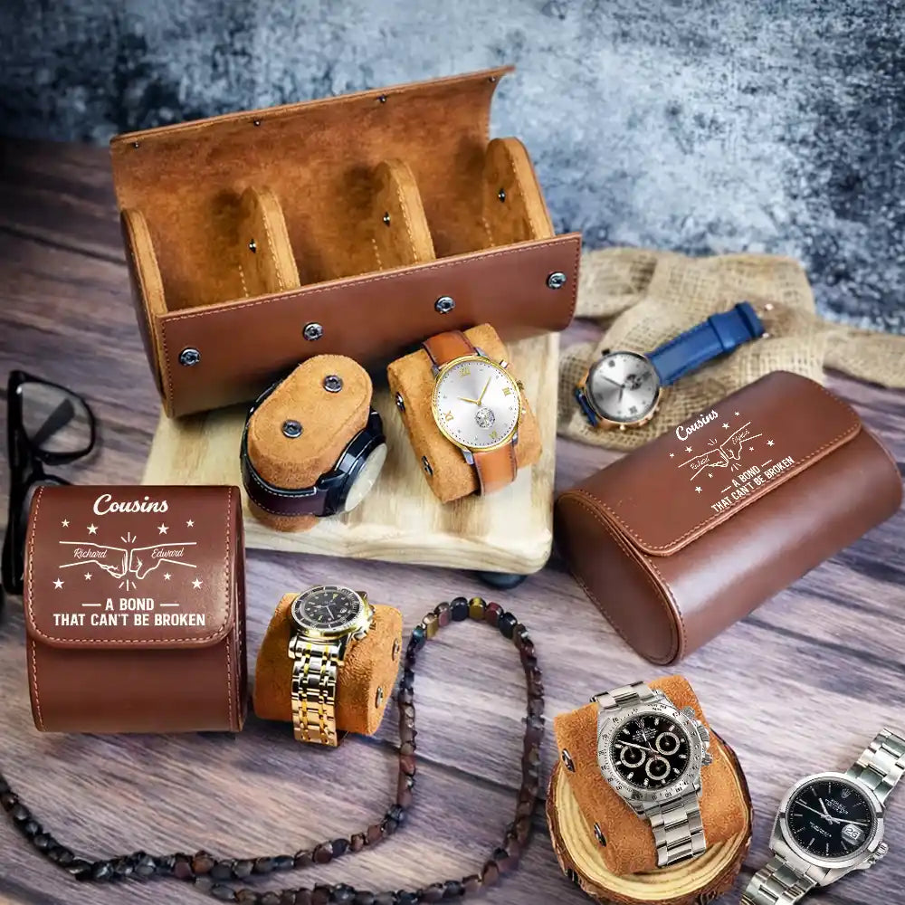 Gift For Brothers,Cousin,Gift For Sibling,Gift For Men,Happy,Icon,Proud - Brothers A Bond That Can't Be Broken - Personalized Leather Watch Case
