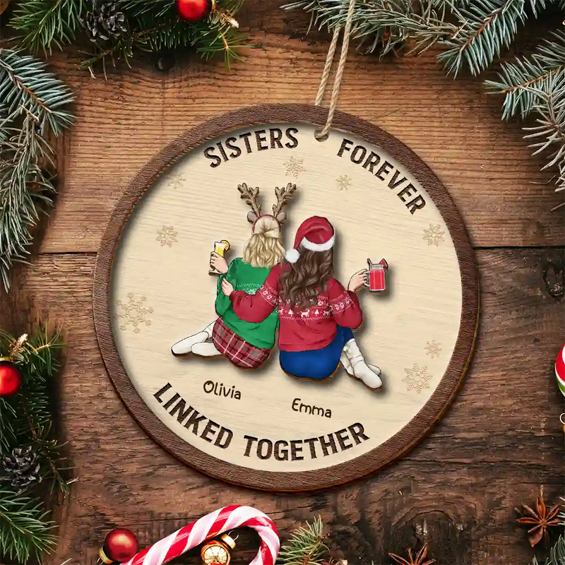 Gift For Sibling,Gift For Sisters,Gift For Brothers,Cousin,Christmas,Happy,Family - Brothers & Sisters Forever Linked Together - Personalized 2-Layered Wooden Ornament