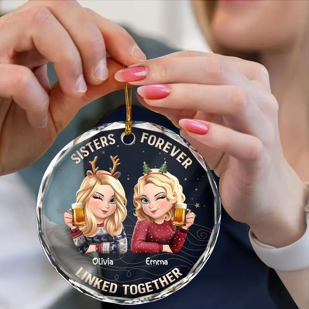 Gift For Sibling,Gift For Sisters,Gift For Brothers,Cousin,Christmas,Happy,Family - Brothers & Sisters Forever Linked Together - Personalized Circle Glass Ornament