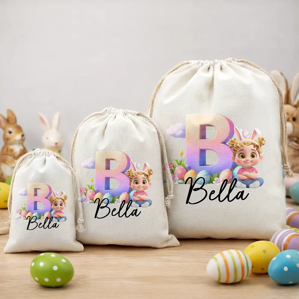 Grandpa - Grandkids,Gift For Kids,Grandma - Grandkids,Gift For Grandkids,Dad - Children,Mom - Children,Parents,Easter - Bunny Ears Kids Sitting With Alphabet - Personalized Favor Bag