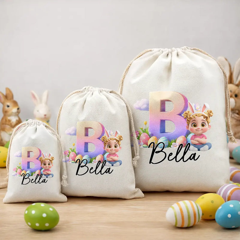 Grandpa - Grandkids,Gift For Kids,Grandma - Grandkids,Gift For Grandkids,Dad - Children,Mom - Children,Parents,Easter - Bunny Ears Kids Sitting With Alphabet - Personalized Favor Bag