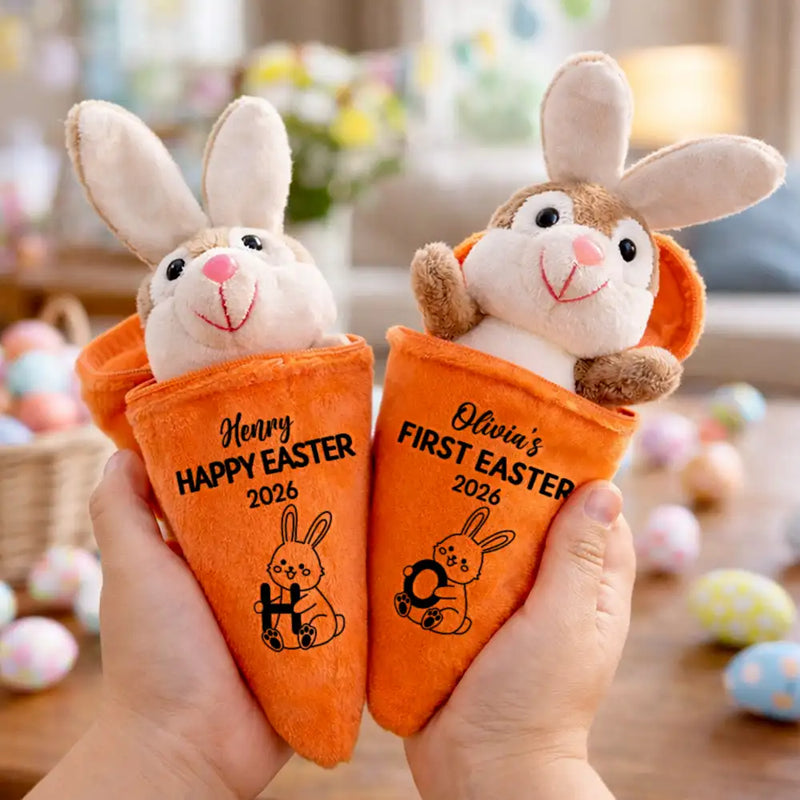Easter,Happy,Parents,Dad - Children,Mom - Children,Gift For Kids - Bunny Holding Alphabet Letters - Personalized Plush Reversible Carrot Bunny Keychain
