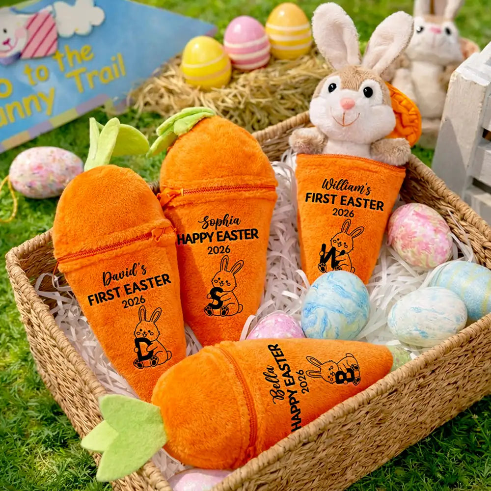 Bunny Holding Alphabet Letters - Personalized Plush Reversible Carrot Bunny Keychain