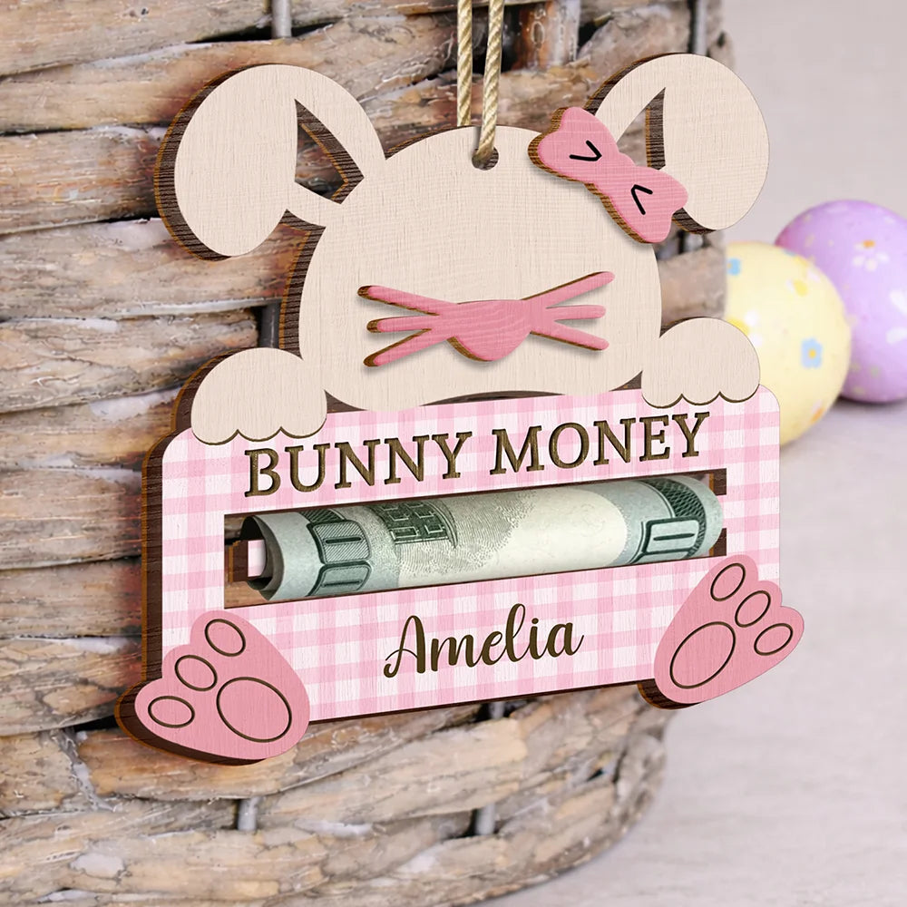 Easter,Happy,Gift For Kids,Parents - Bunny Money Holder - Personalized 2-Layered Wooden Ornament