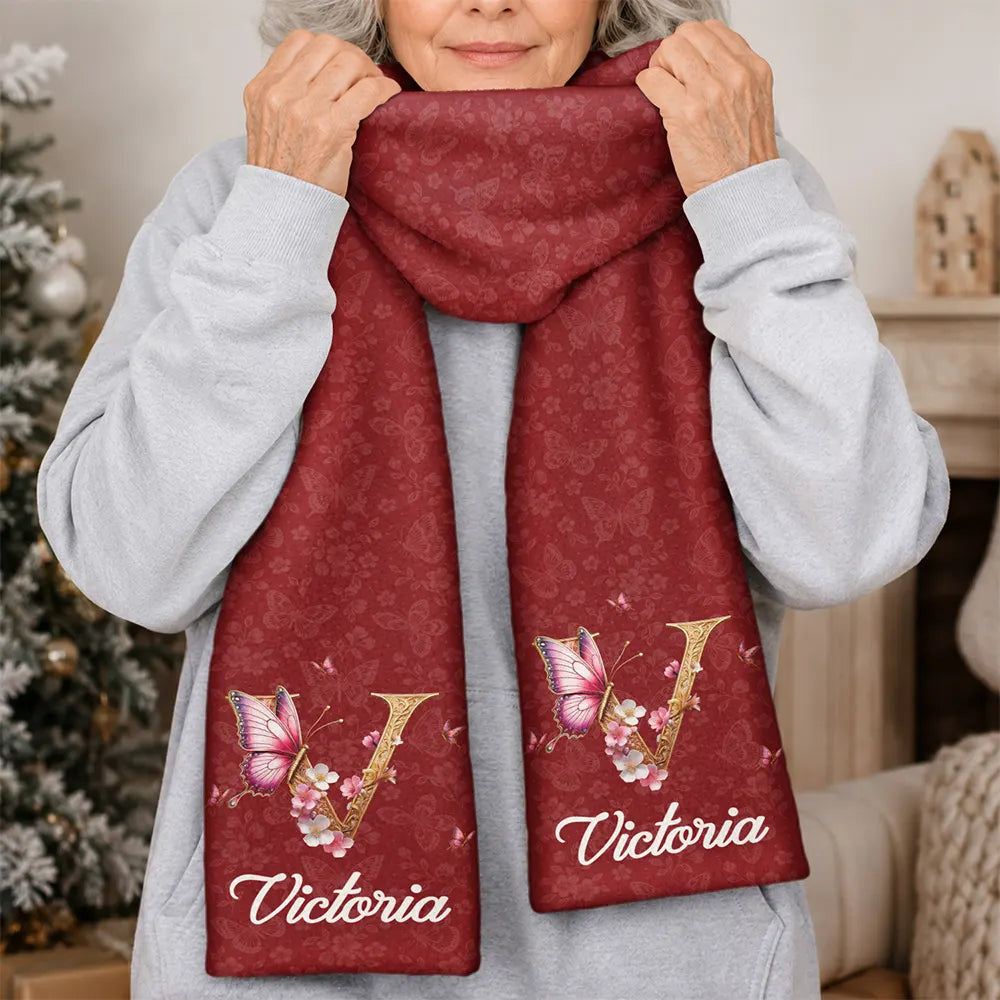 Butterfly Floral Alphabet For Her - Personalized Fleece Scarf