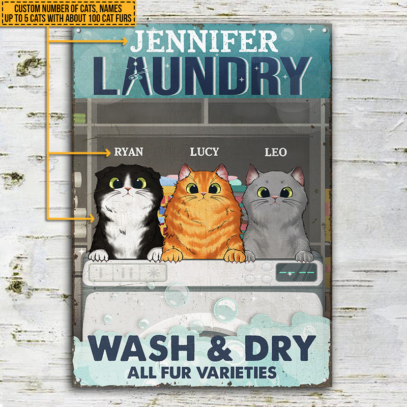 Cat Laundry Wash & Dry Custom Classic Metal Signs, Personalized Funny Cat Sign, Gift For Cat Lovers