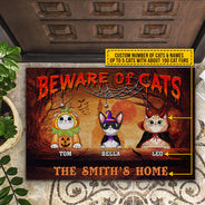Cat Cosplay Beware Of Cats Custom Doormat, Pumpkin, Devil & Witch Cat Costumes, Personalized Halloween Decor