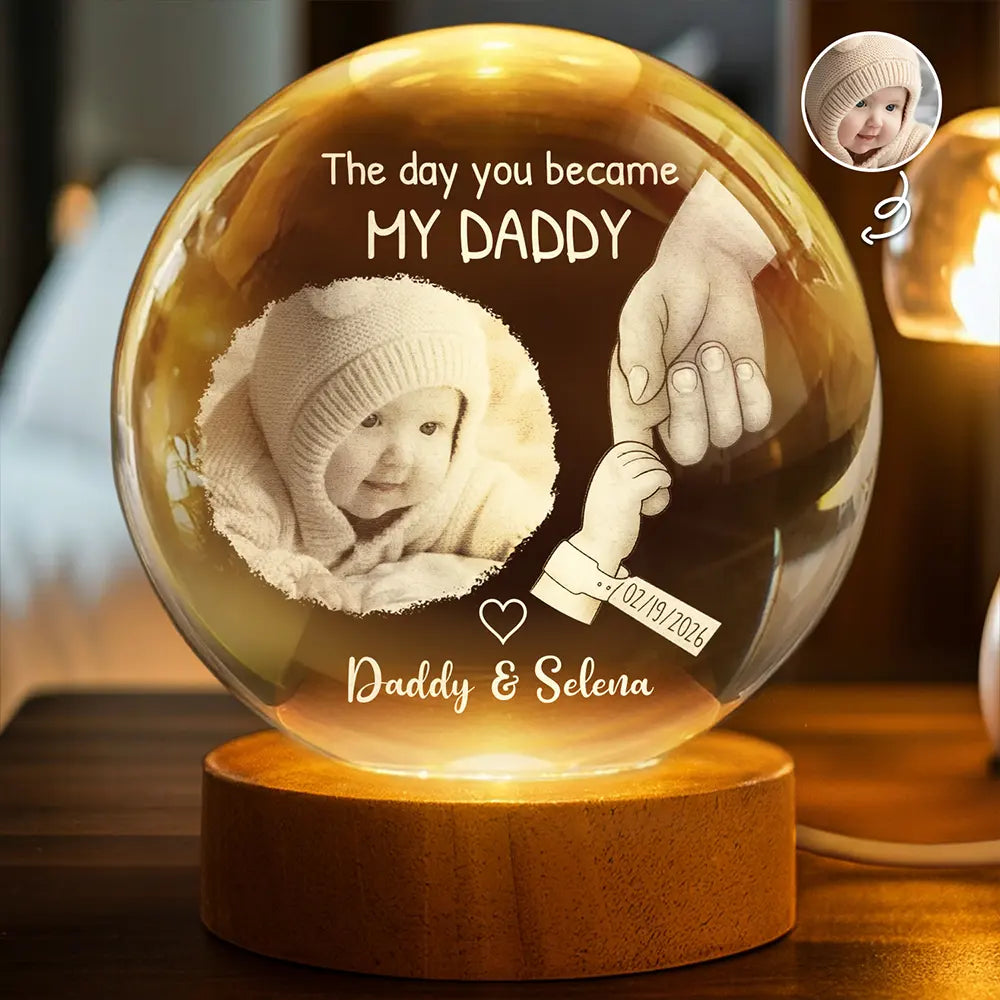 Custom Photo The Day You Became My Mom Dad Holding Hands - Personalized Crystal Globe Lamp