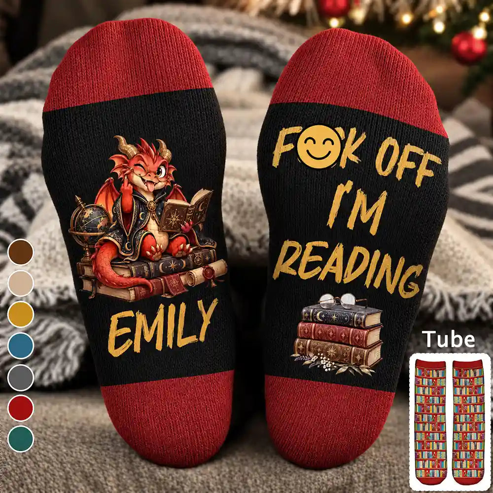 Christmas,Gift For Yourself,Gifts For Her,Gifts For Him,Humorous,Icon,Reading,Top Market - Funny Gift For Book Lovers - Personalized Fk Off I'm Reading Socks