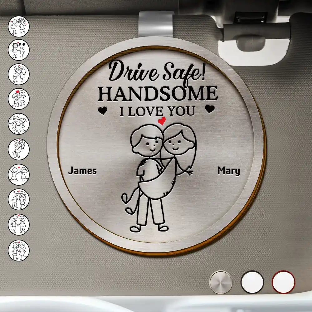 Drive Safe I Love You Stick Figures - Personalized Custom Shaped Car Visor Clip