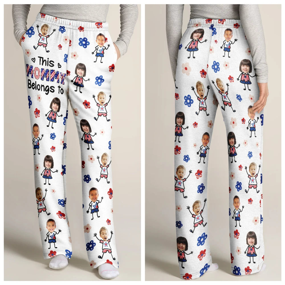 Gift For Father,Gift For Mother,Gift For Grandpa,Gift For Grandma,Stick Figure,Happy,Photo,Icon,Humorous - Custom Photo US Stick Figures This Grandpa Grandma Mom Dad Belongs To - Personalized Pajama Pants