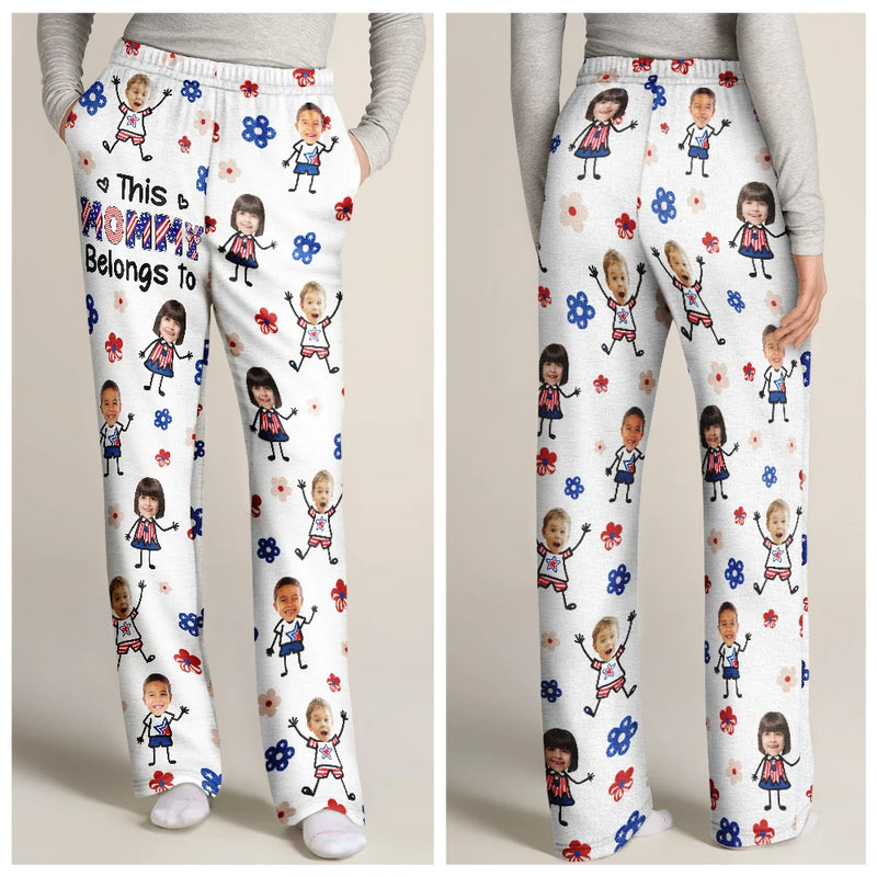 Gift For Father,Gift For Mother,Gift For Grandpa,Gift For Grandma,Stick Figure,Happy,Photo,Icon,Humorous - Custom Photo US Stick Figures This Grandpa Grandma Mom Dad Belongs To - Personalized Pajama Pants