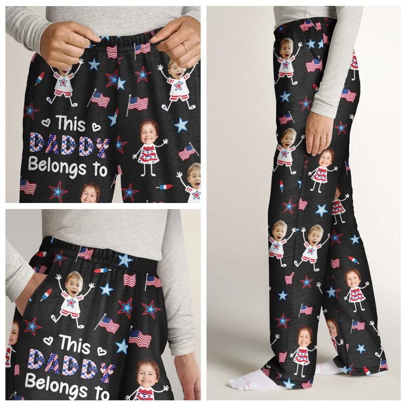Gift For Father,Gift For Mother,Gift For Grandpa,Gift For Grandma,Stick Figure,Happy,Photo,Icon,Humorous - Custom Photo US Stick Figures This Grandpa Grandma Mom Dad Belongs To - Personalized Pajama Pants