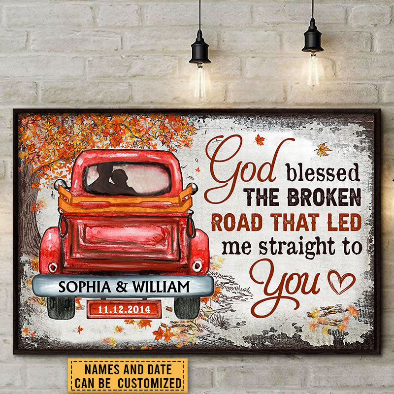 Couple Gift Husband Wife God Blessed The Broken Road Fall Leaves Custom Poster, Wedding Gift, Anniversary, Wall Art, Wall Decor