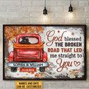 Couple Gift Husband Wife God Blessed The Broken Road Fall Leaves Custom Poster, Wedding Gift, Anniversary, Wall Art, Wall Decor
