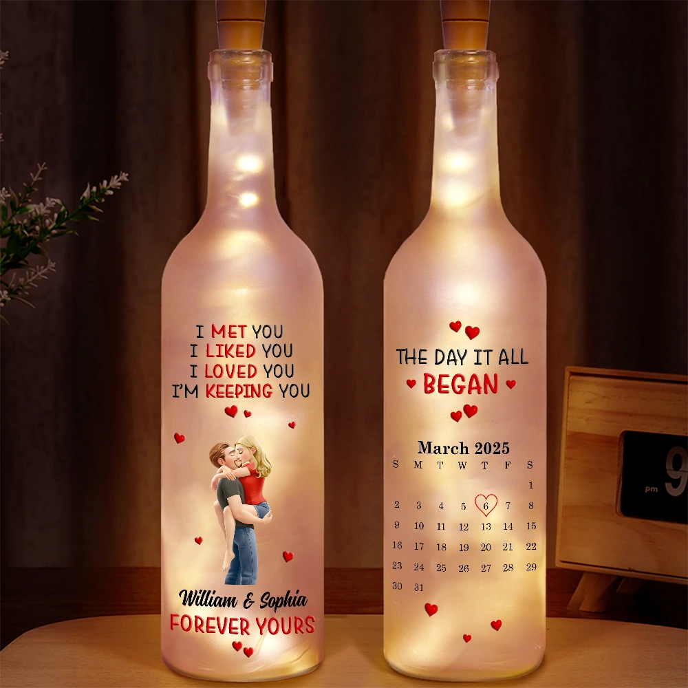 Gift For Couples,Love,Gift For Husband,Gift For Wife,Gift For Boyfriend,Gift For Girlfriend,LGBT - Calendar I Met You Liked You Love You Forever - Personalized Bottle Light
