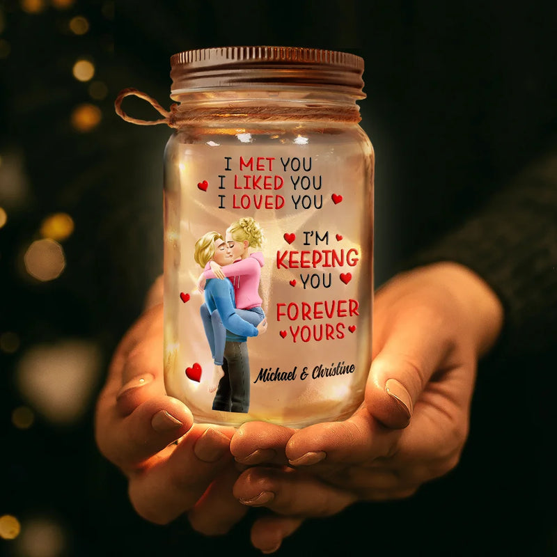Gift For Couples,Gift For Husband,Gift For Wife,Gift For Boyfriend,Gift For Girlfriend - Calendar I Met You Liked You Love You Forever - Personalized Mason Jar Light