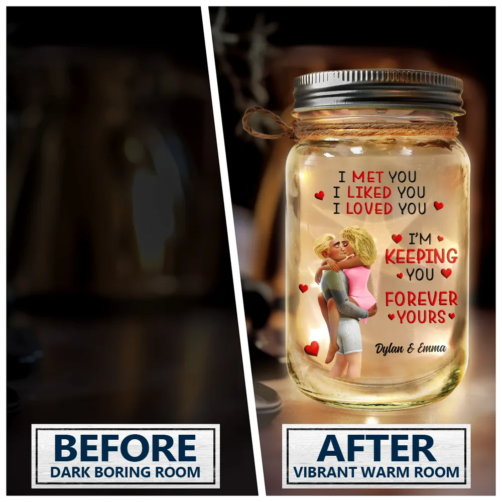 Gift For Couples,Gift For Husband,Gift For Wife,Gift For Boyfriend,Gift For Girlfriend - Calendar I Met You Liked You Love You Forever - Personalized Mason Jar Light