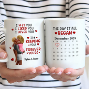 Gift For Couples,Gift For Husband,Gift For Wife,Gift For Boyfriend,Gift For Girlfriend,Love - Calendar I Met You Liked You Love You Forever - Personalized Mug