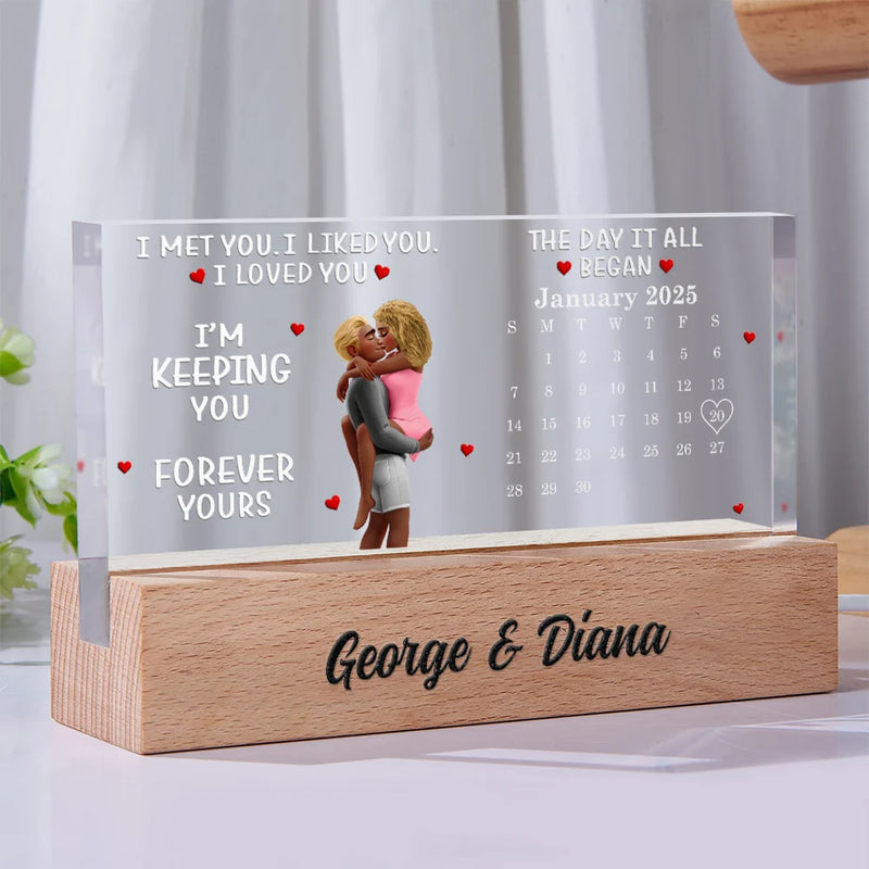 Gift For Couples, Gift For Husband, Gift For Wife, Gift For Boyfriend, Gift For Girlfriend, Love - Calendar I Met You Liked You Love You Forever - Personalized Rectangle LED Light